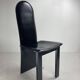 Post modern Memphis high back black leather stitched organic dining chairs, set of 6. Italy, 1980s
