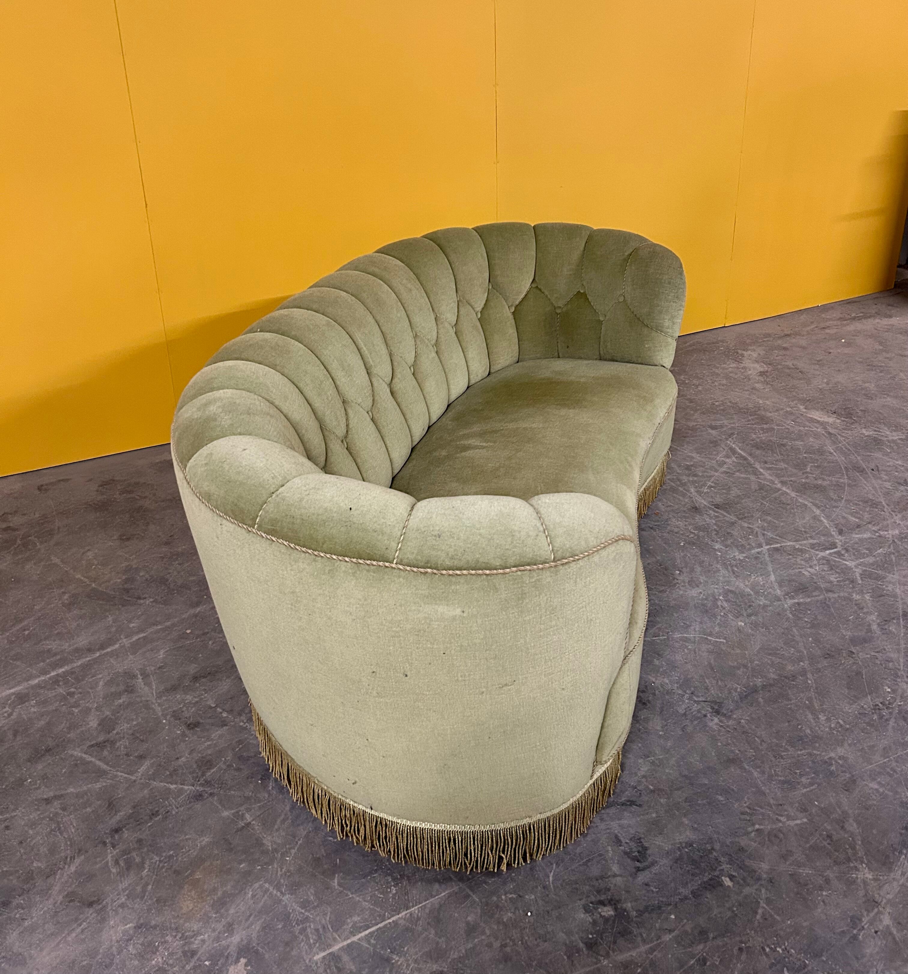 Danish 3 seater banana shaped sofa 1940s