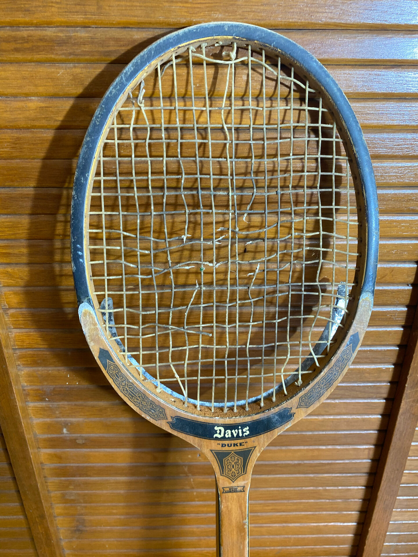 Vintage Tennis Racket DAVIS Duke Wood + Leather Case #E218