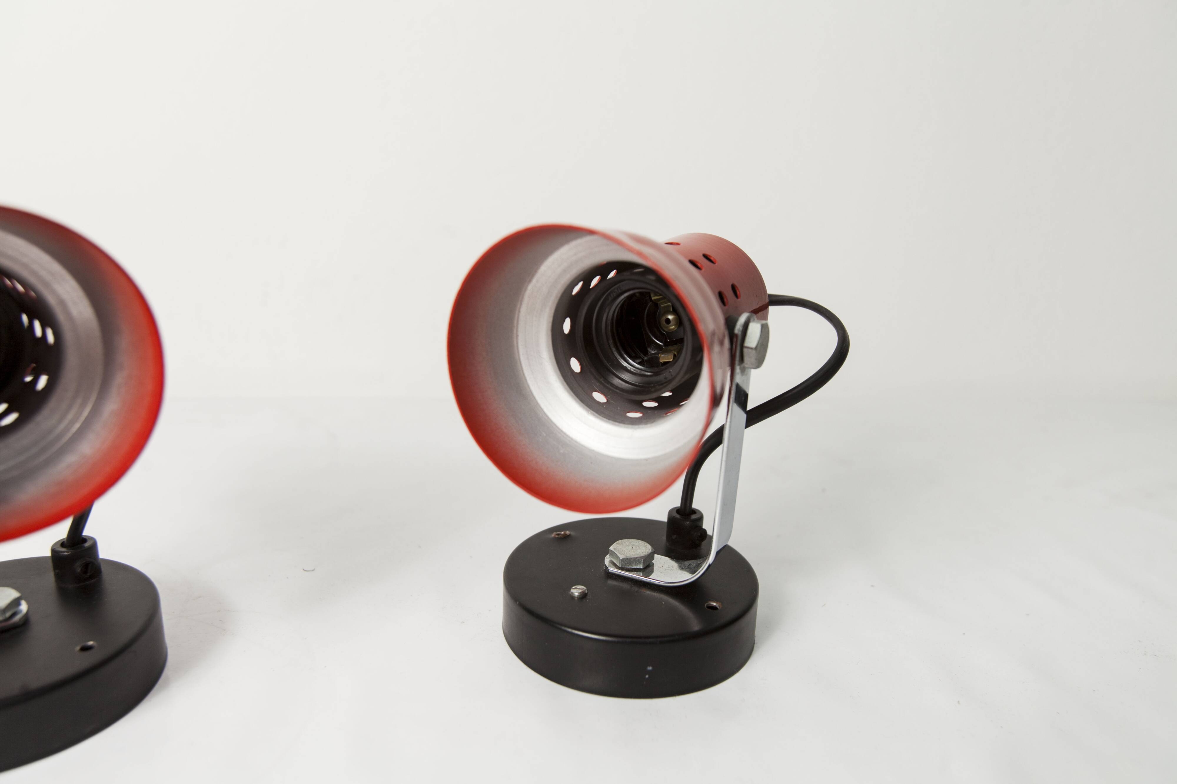 Pair of 1970s red and black wall lights