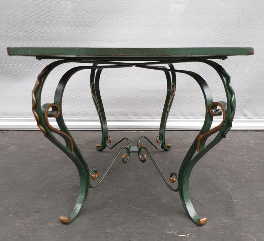 Neo-classical green laqué iron and gold mirror tray 1940
