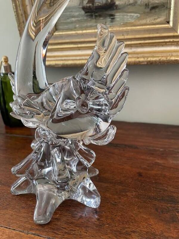 Pied de lampe en cristal en forme de poisson, années 50