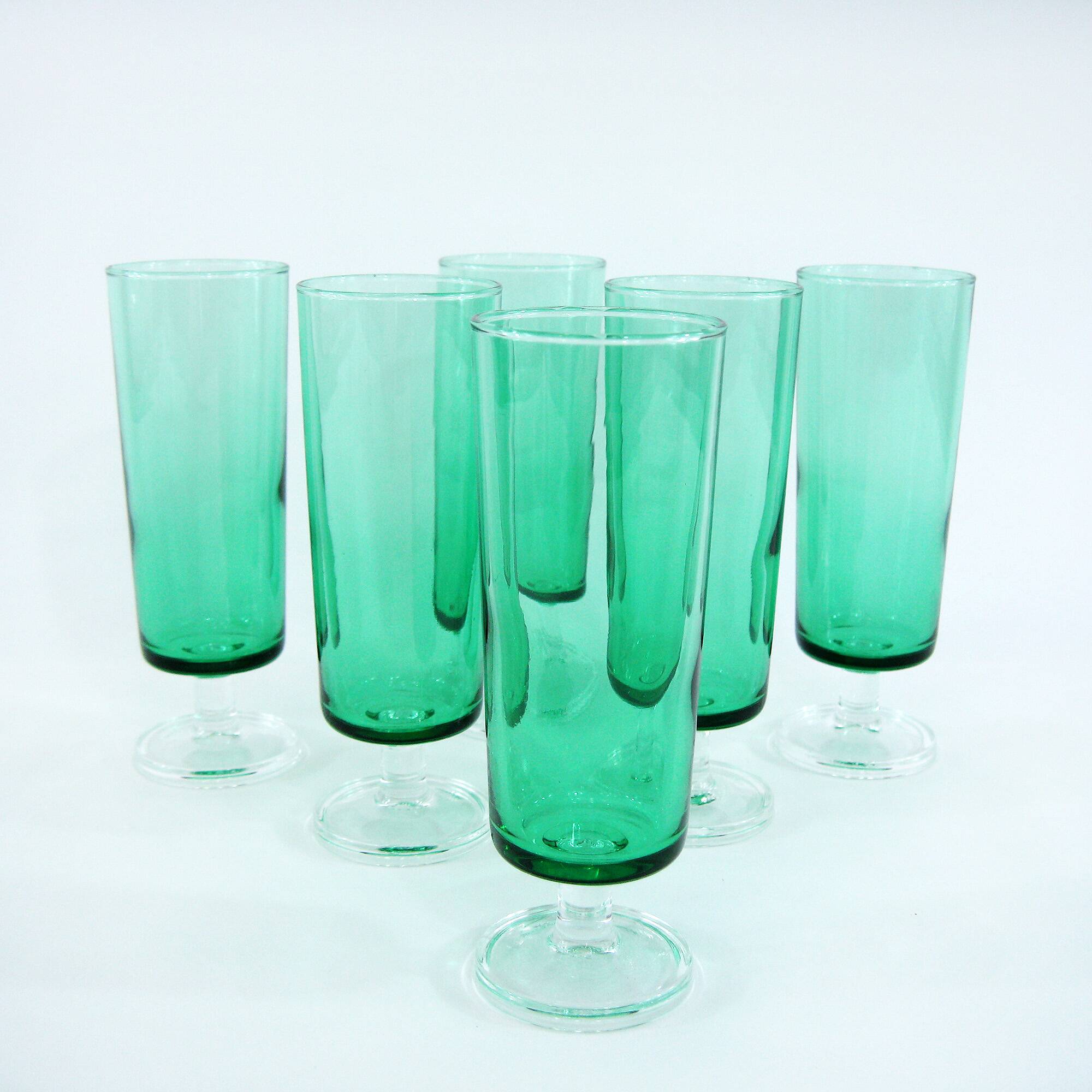 6 vintage mint green champagne flutes - Luminarc Arcoroc France