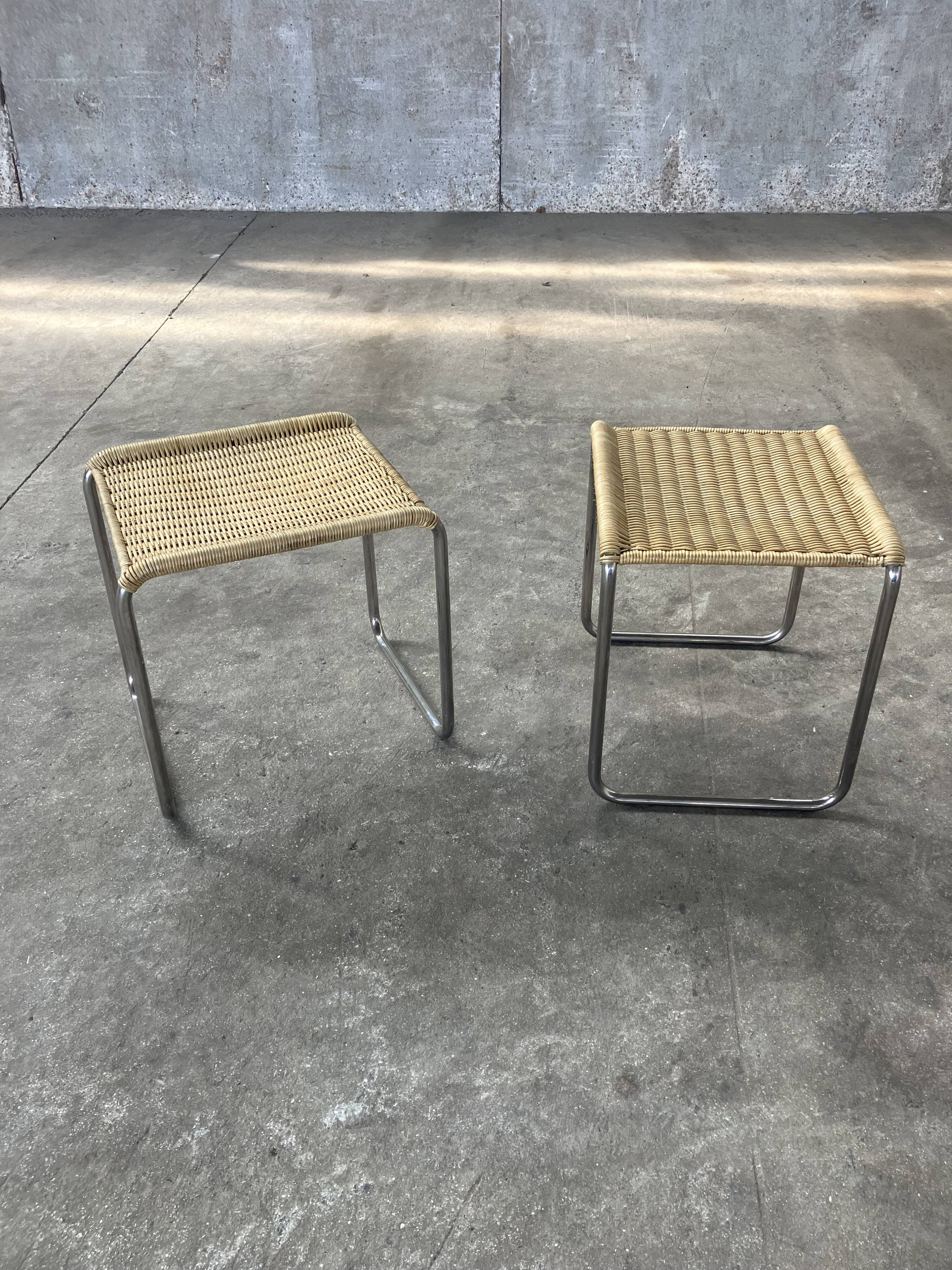 Pair of vintage 1970s wicker/chrome stools