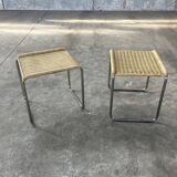 Pair of vintage 1970s wicker/chrome stools