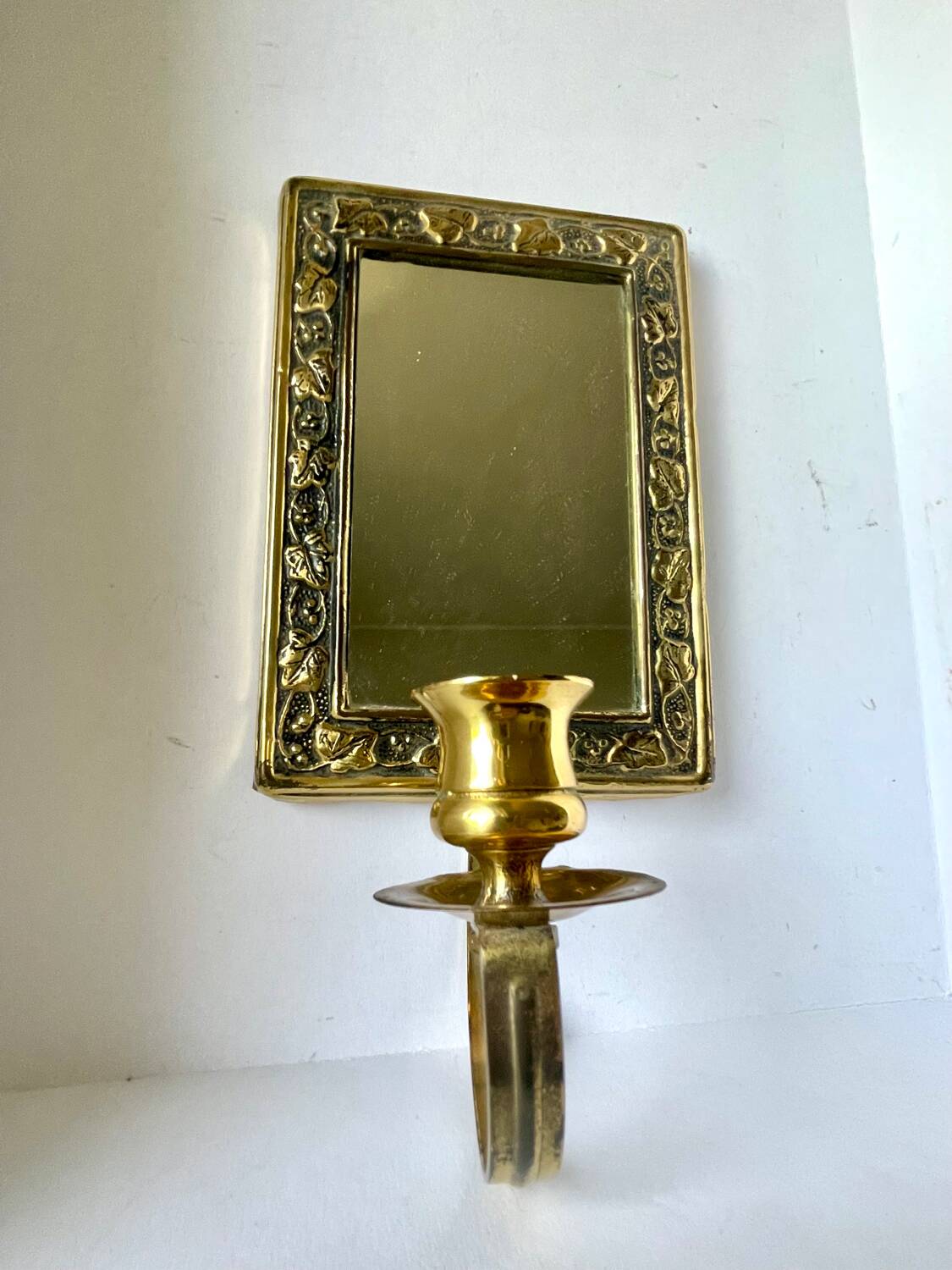 Vintage  Brass Wall mirrored Candle Sconce