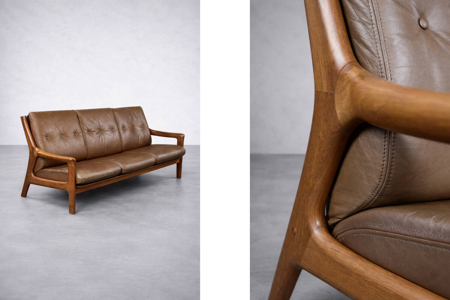 Vintage Mid-Century Danish Modern 3-Seater Brown Leather Sofa by Georg Thams