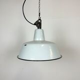 Industrial White Enamel Factory Lamp with Cast Iron Top, 1960s