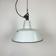 Industrial White Enamel Factory Lamp with Cast Iron Top, 1960s