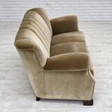 1960s, Danish 3-seater sofa, green furniture velour, oak wood legs.