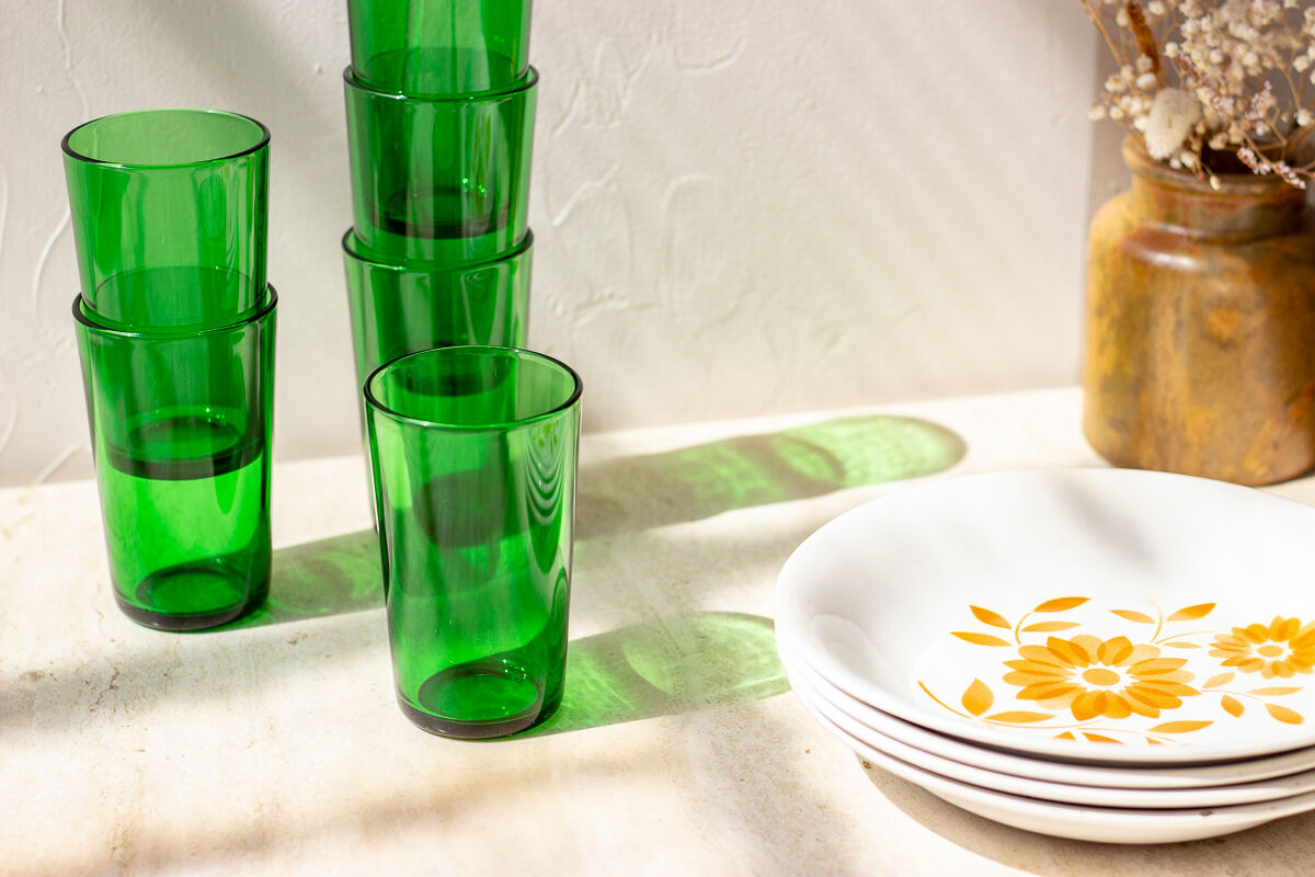 6 verres à eau verts vintage