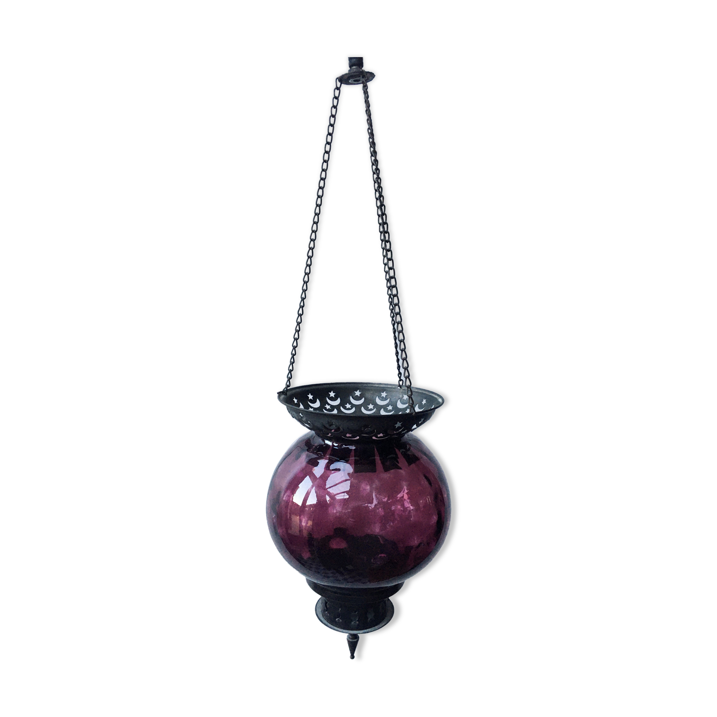 Lantern suspension blown glass purple and metal