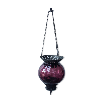 Lantern suspension blown glass purple and metal