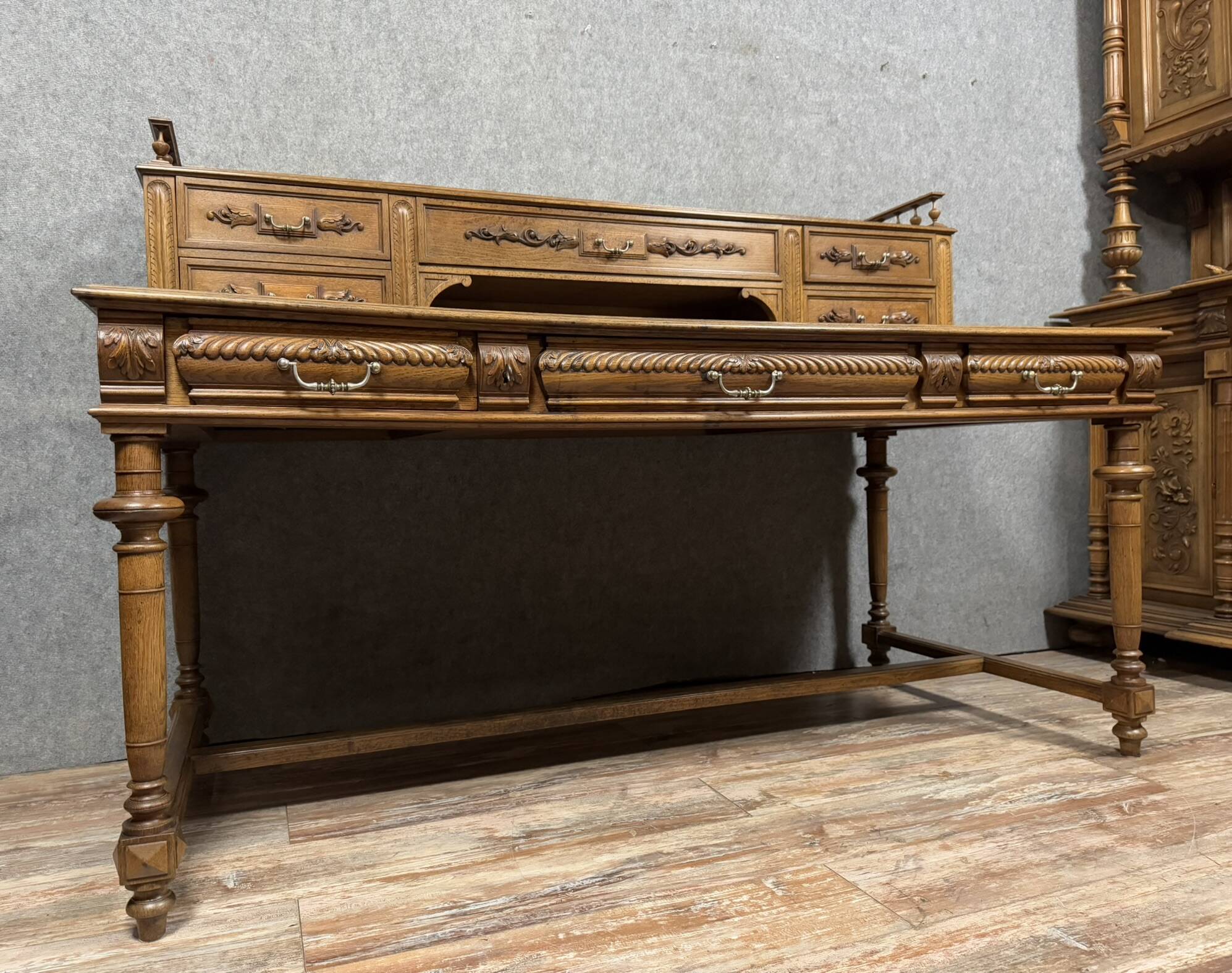Renaissance style desk in solid oak circa 1850