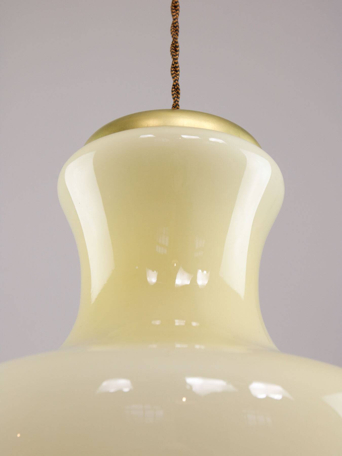 Mid-Century Italian Brass and Yellow Glass Pendant Lamp