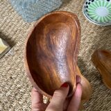 Trio of exotic wooden cups in the shape of beans and vintage clovers