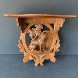 Black Forest carved wooden wall console, dog decor, folk art circa 1900