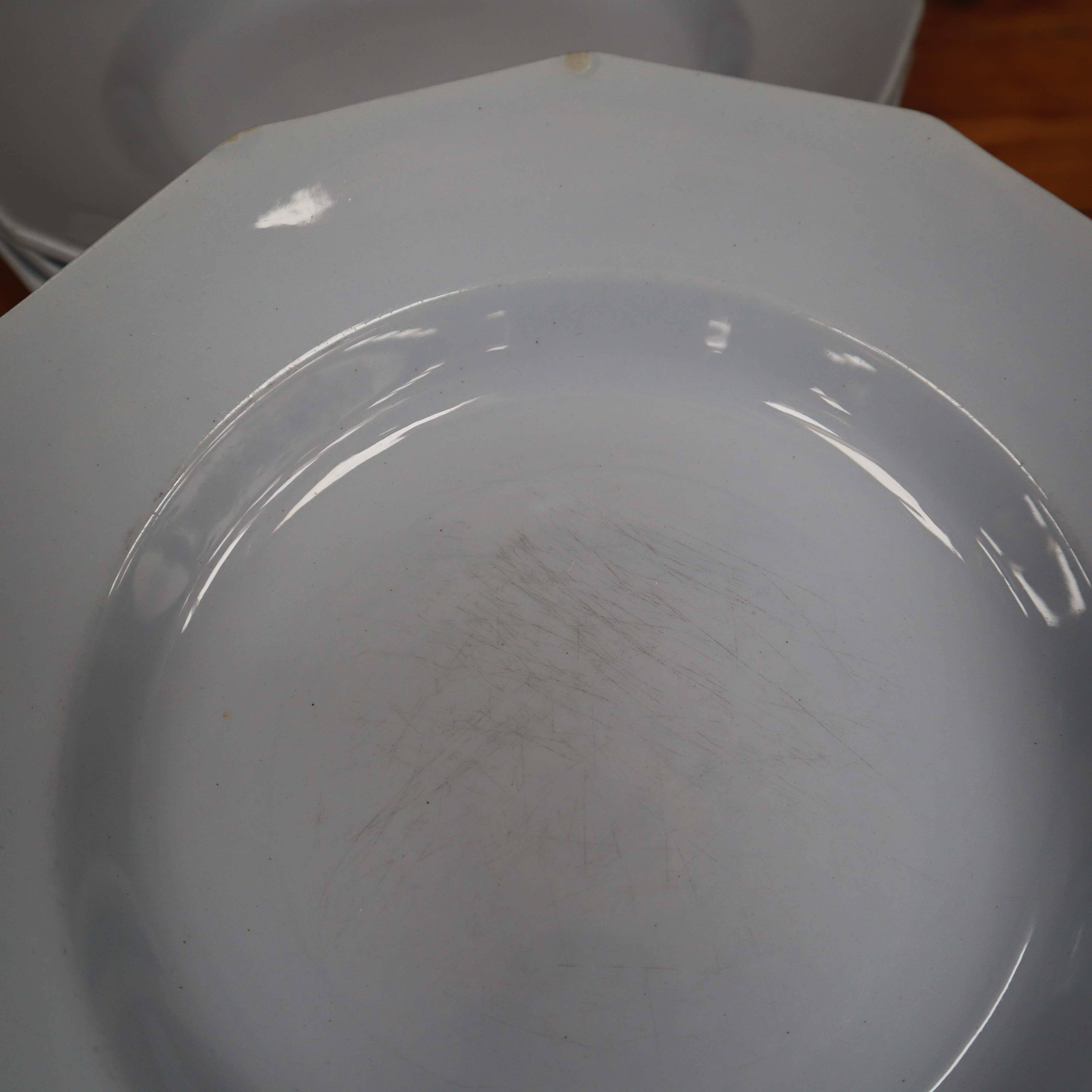 5 octagonal deep earthenware plates Moulin des loups pale blue color