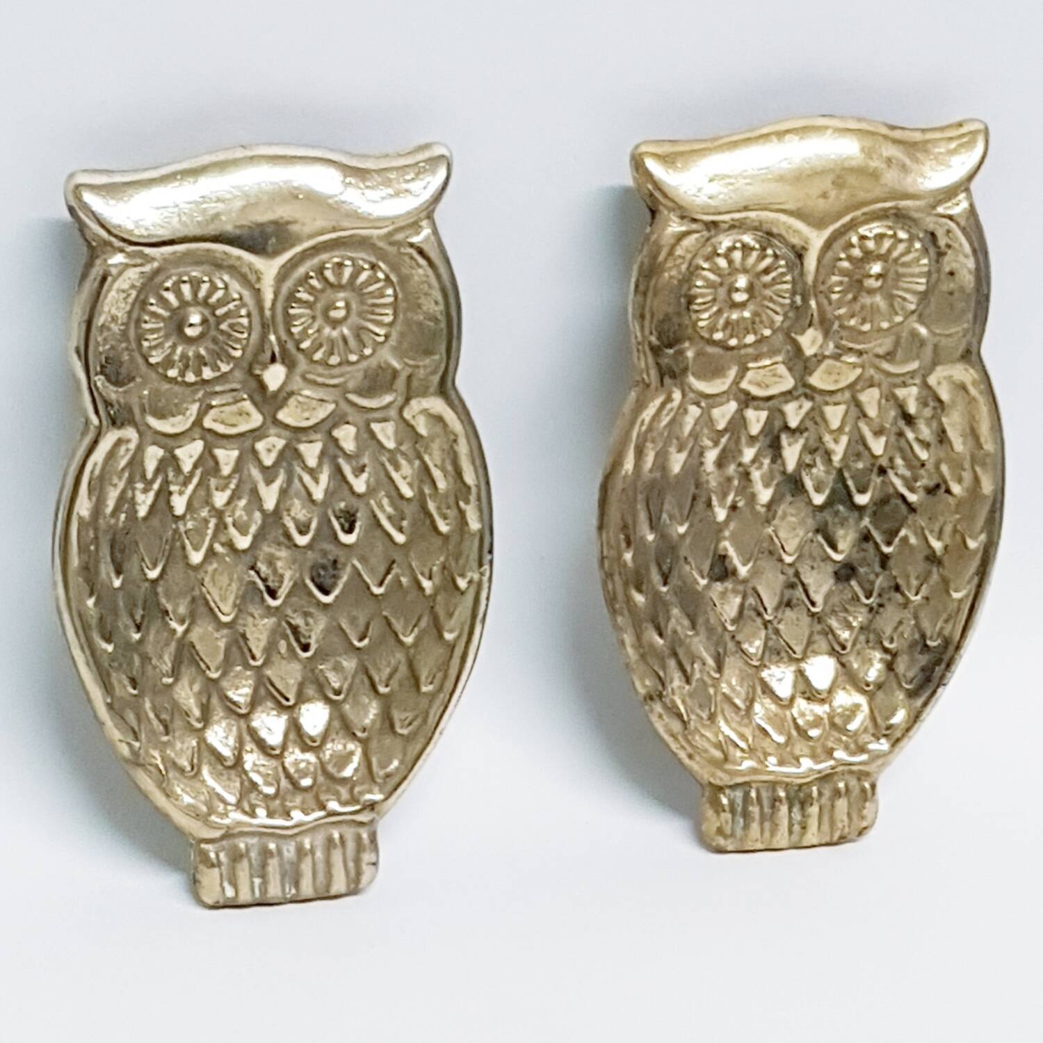 Pair of brass owl ashtrays