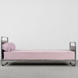 Vintage Art Déco Streamline Burled Wood Tubular Steel Bauhaus Bed, 1920s