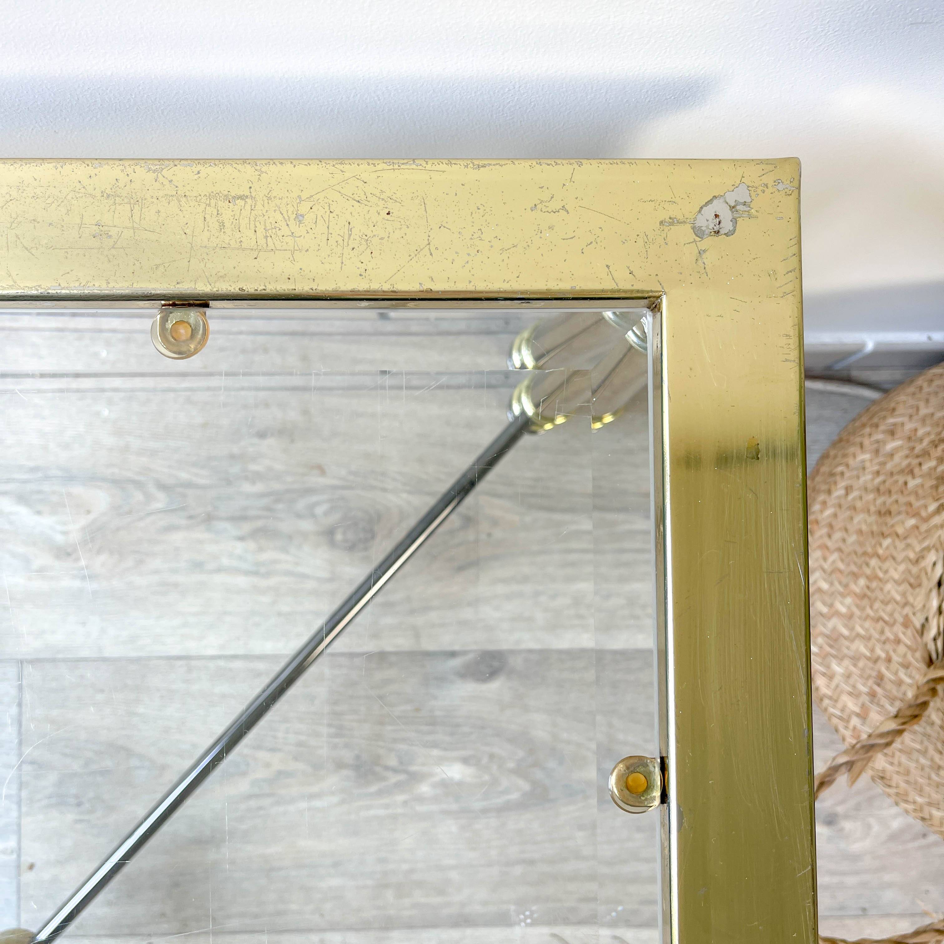 Vintage Brass and Square Beveled Glass Coffee Table