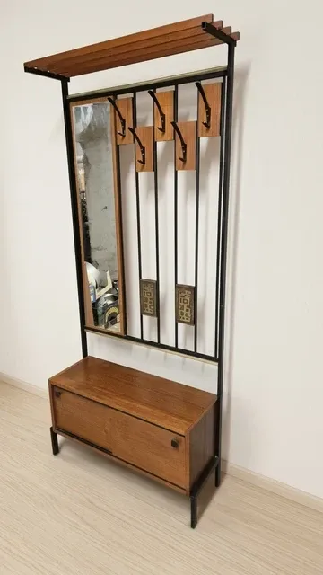 Vintage mid-century modern hallway coat rack with mirror by Alfred Hendrickx for Belform, Belgium, 190 × 80 × 30 cm