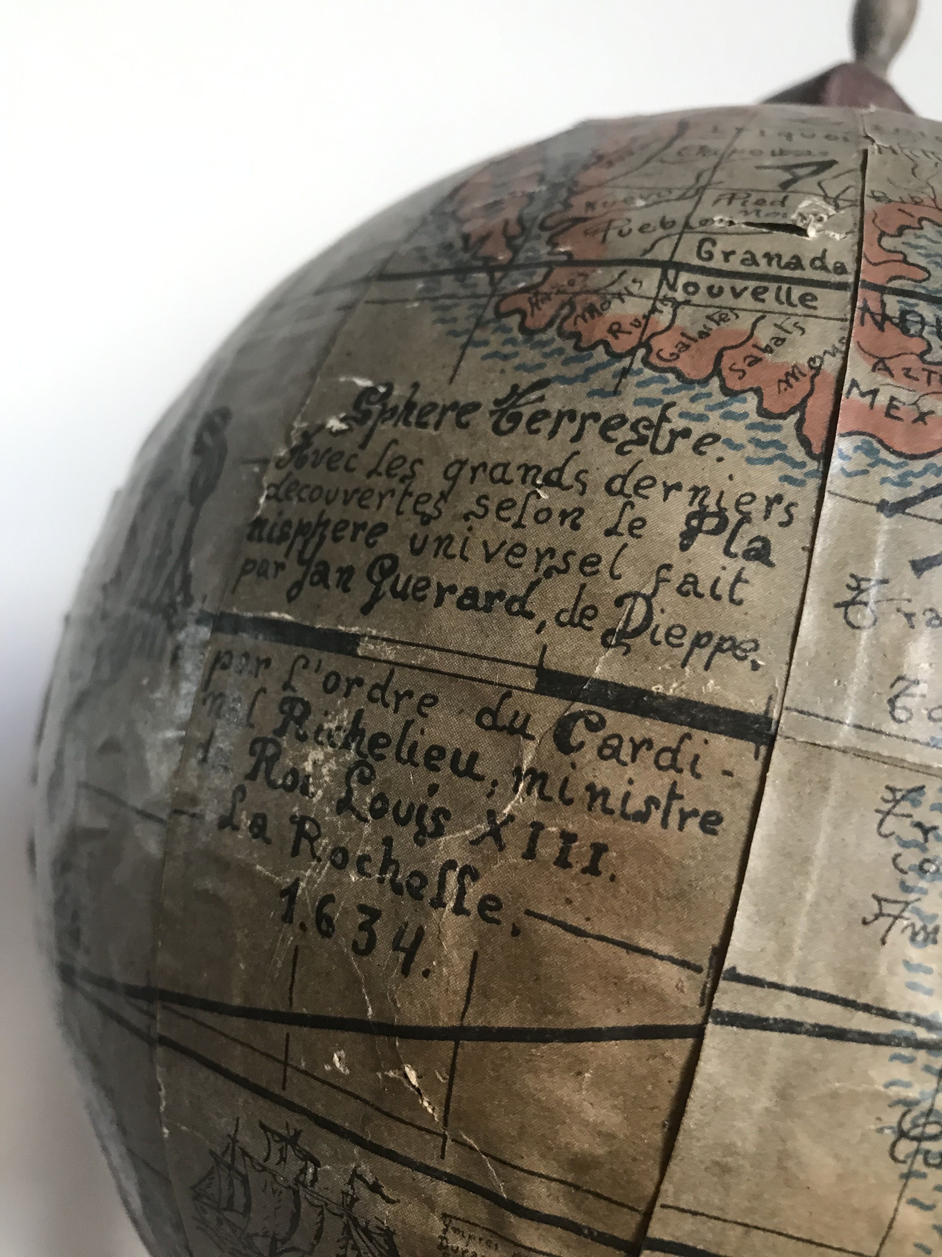 Globe paper map of the discoveries of 1634 edited first part of the 20th