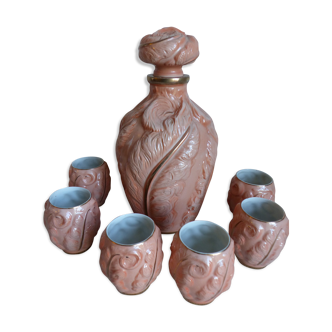 Bottle and six porcelain cups from Couleuvre