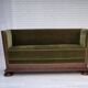 1950s, Danish 2-seater sofa, original green furniture velour, oak wood.