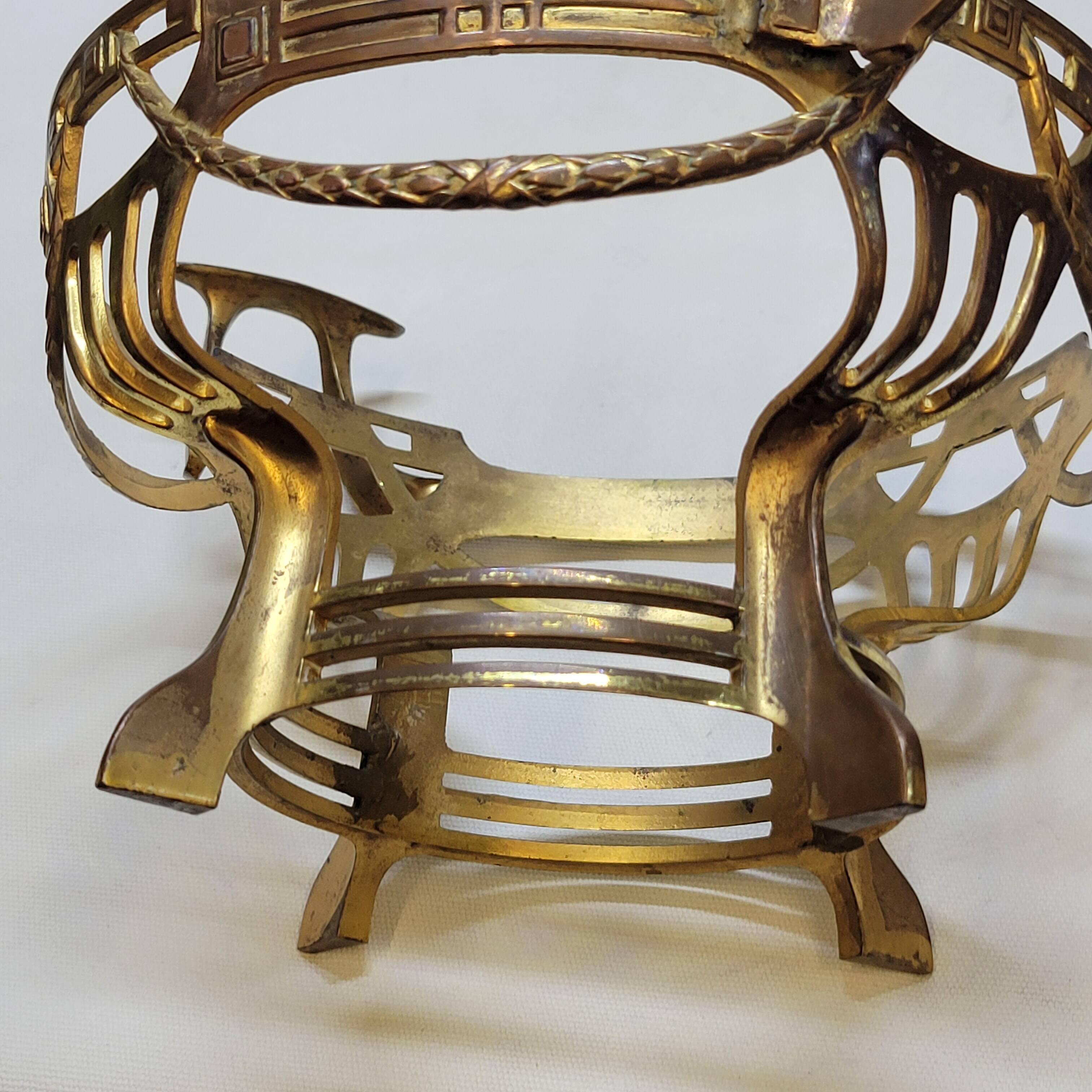 Antique gold metal and cobalt blue glass centerpiece planter