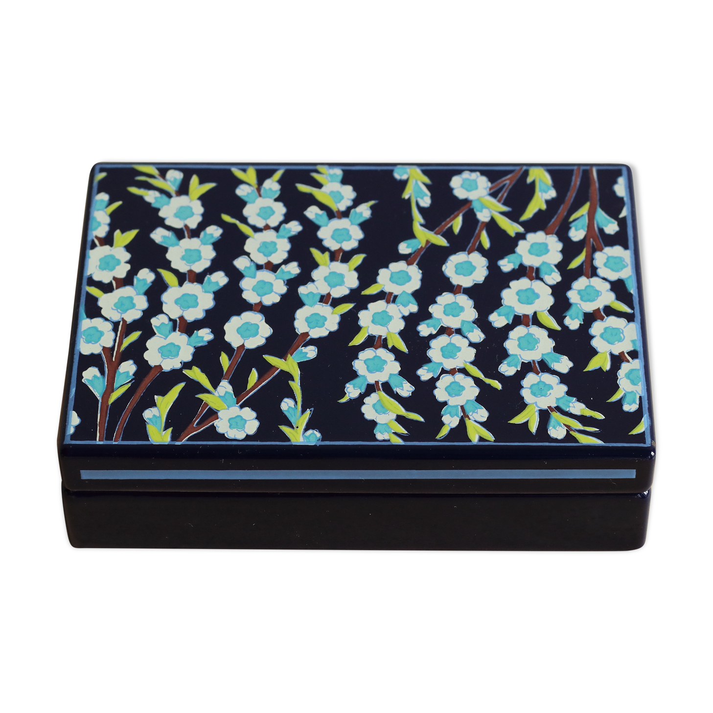 Enamelled sheet metal box floral pattern by Jean Neuhaus