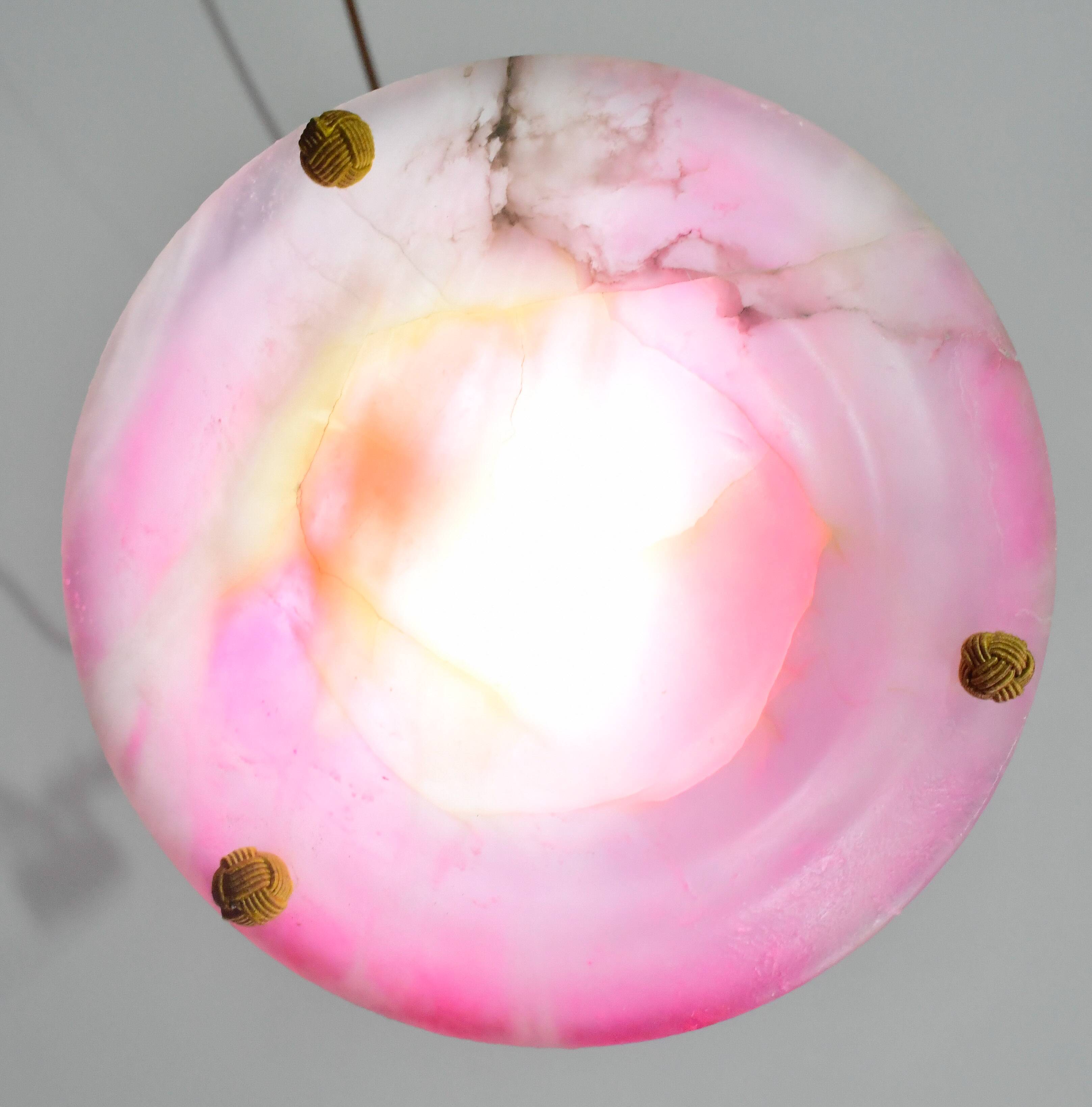 Charming pink Art Deco alabaster pendant, 1940s