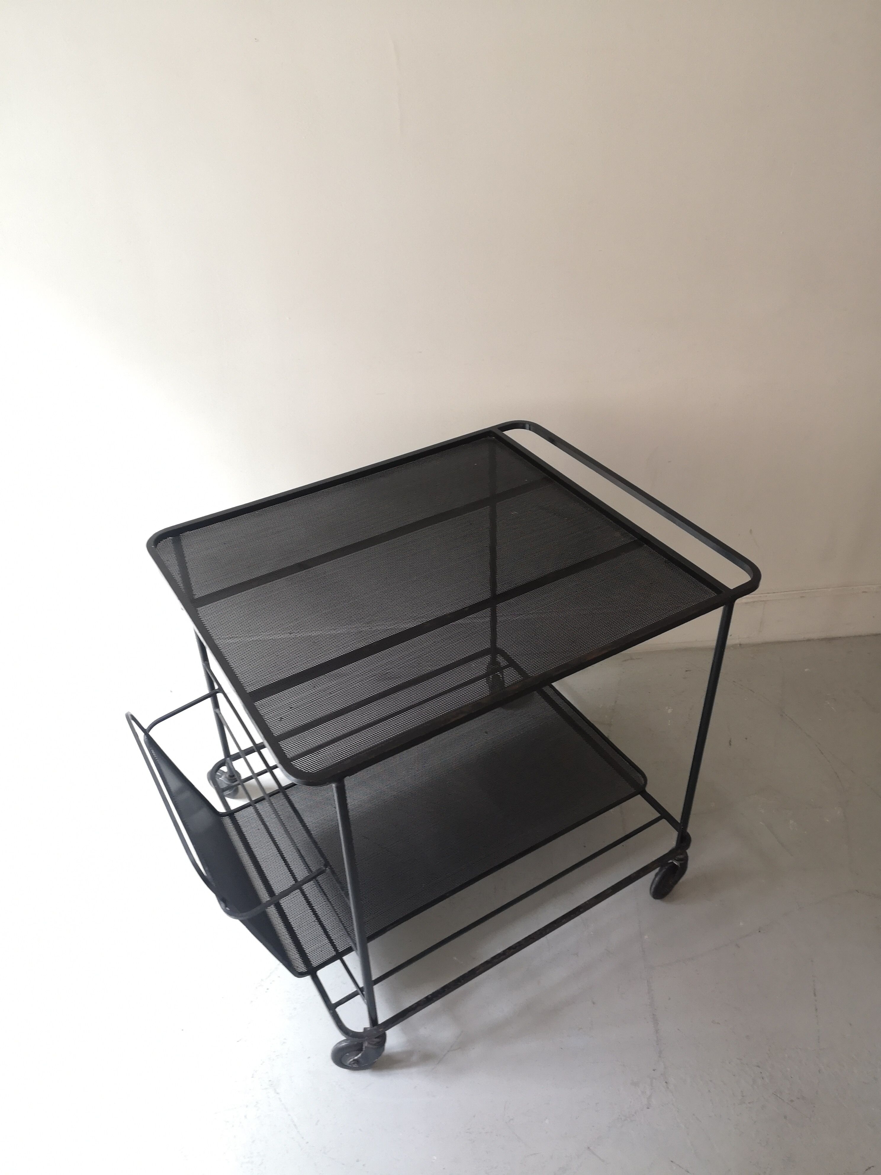 Perforated black metal trolley service, Matégot 1950 design