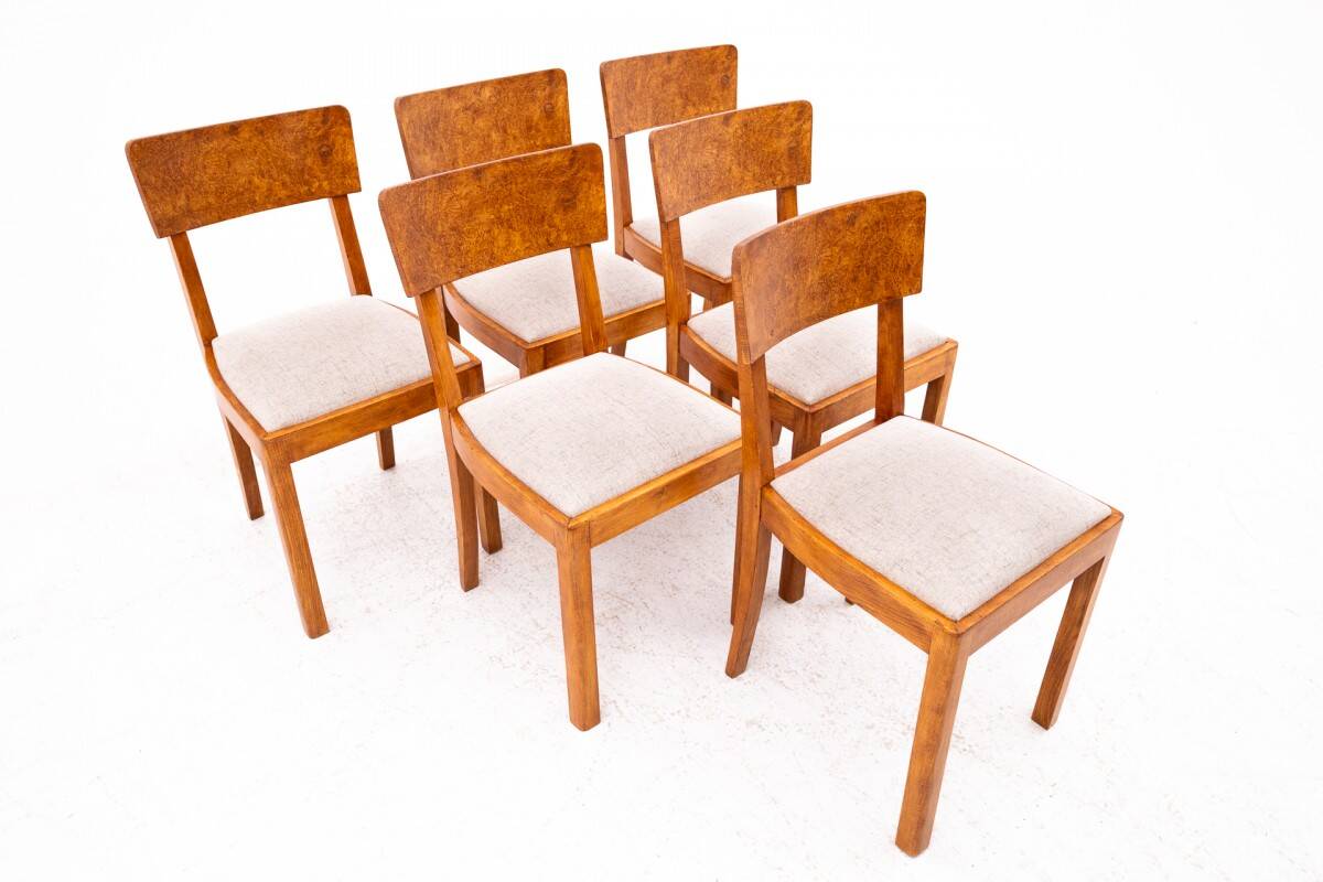 Set of six Art Deco chairs, Poland, 1940s.