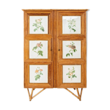 Split bamboo cabinet and engravings under glass 1960