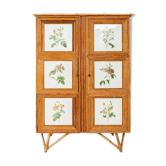Split bamboo cabinet and engravings under glass 1960