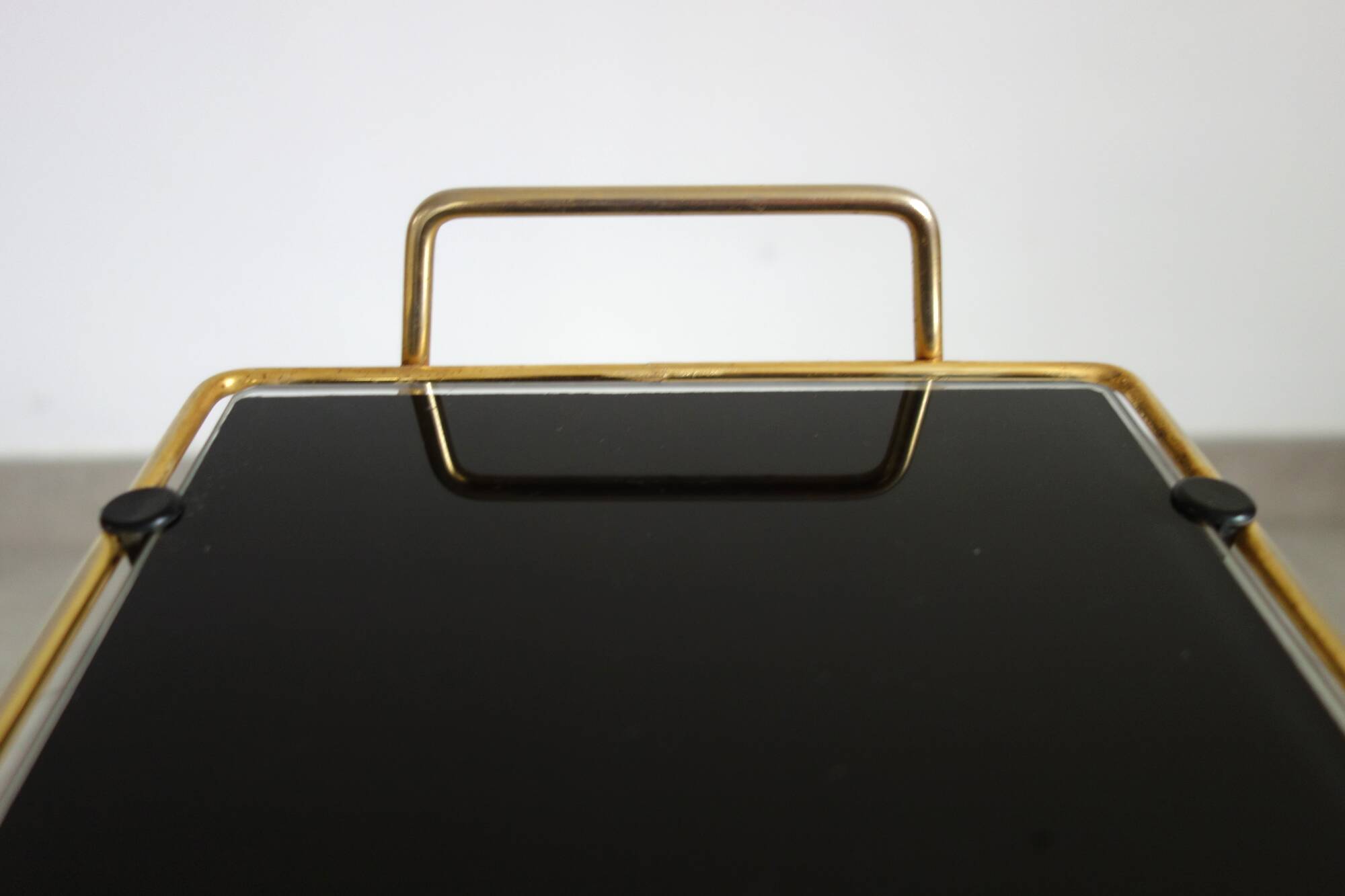 Porte revues vintage laiton doré et verre