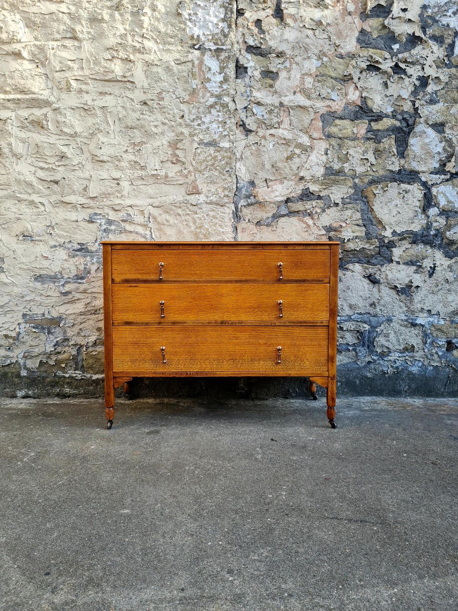 Vintage 1930s Oak Chest Of Drawers Three Drawer Cabinet