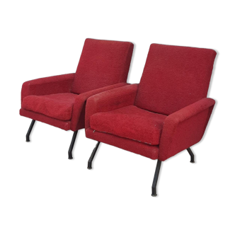 Pair of vintage armchairs in red fabrics 1960s