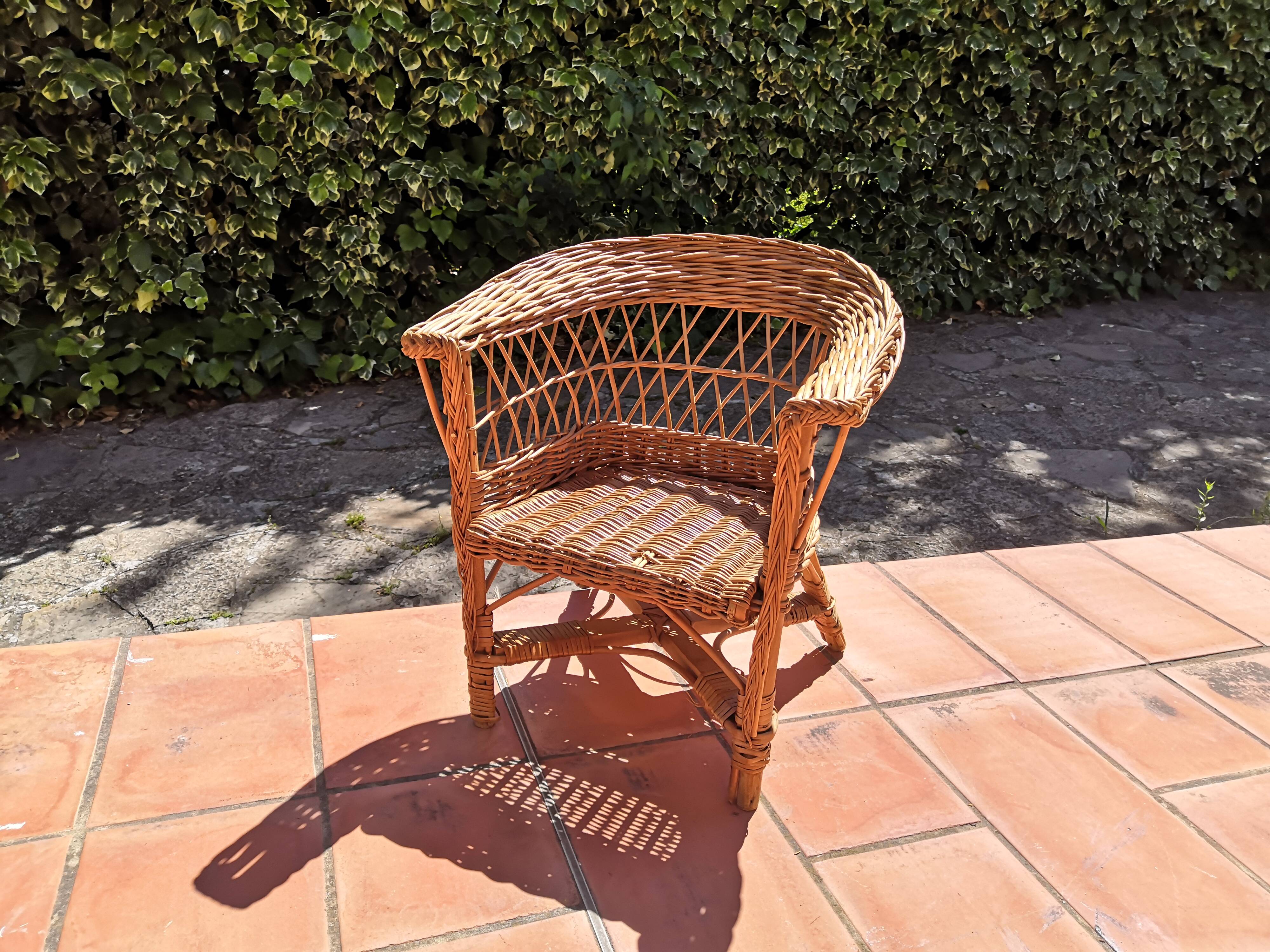 Vintage rattan children's armchair 1960