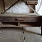 antique workbench with one drawer and two vices