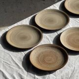 Set of 6 vintage brown stoneware dessert plates D21