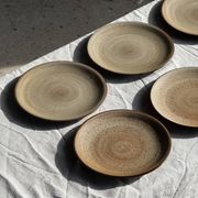 Lot de 6 assiettes à dessert vintage en grès brun