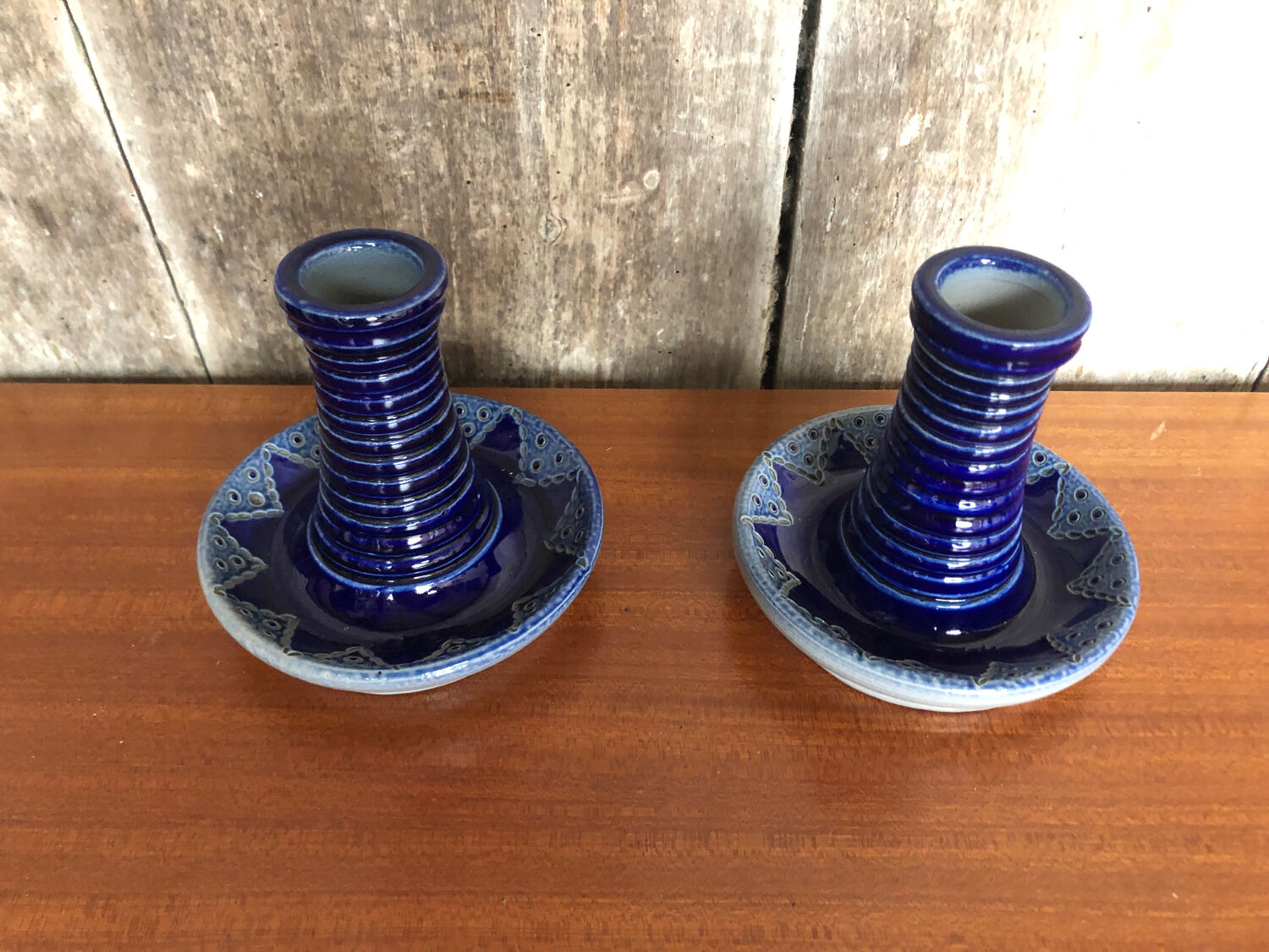 Paire de bougeoirs betschdorf schmitter céramique bleue vintage