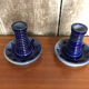 Pair of Bougeoirs BETSCHDORF Schmitter Ceramic Blue Vintage