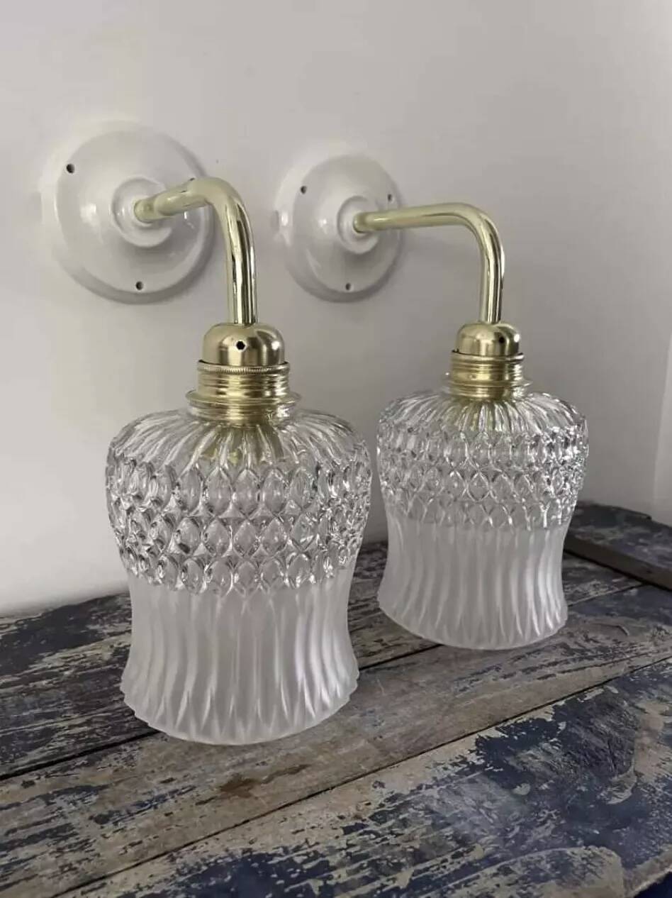 Pair of glass and ceramic wall lights