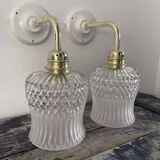 Pair of glass and ceramic wall lights