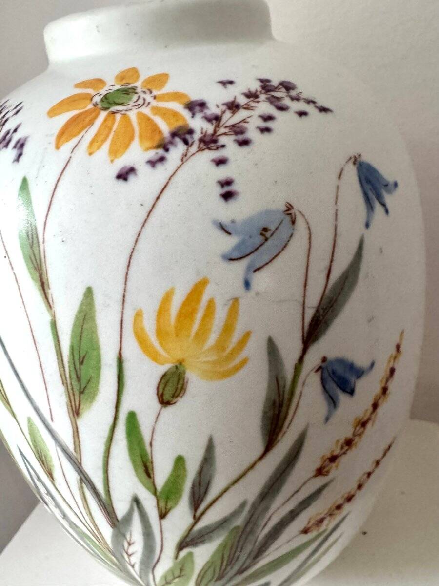 Ceramic vase with hand-painted wildflowers by Lars Thorén for Rörstrand, 1960s