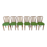 Set of 6 wooden chairs with boucle upholstery, French design by Charles Ramos.