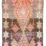 3x7 Brown Hot Pink Turkish Vintage Runner Rug, 92x227Cm